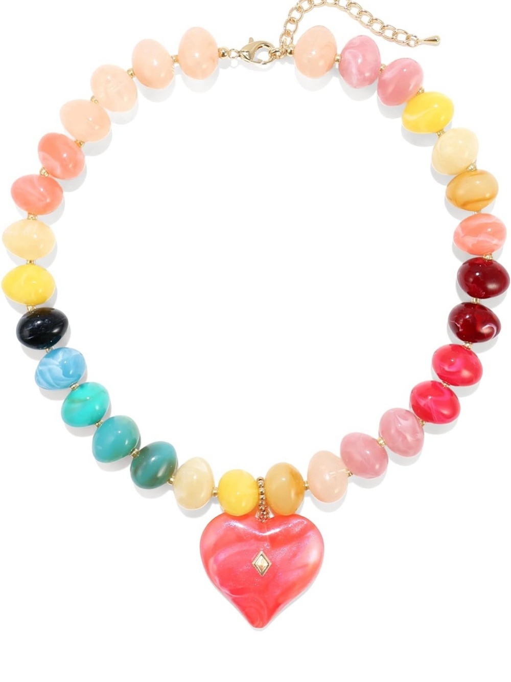 New! Multicolor Heart Pendant Bead Necklace